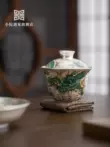 chén khải tử sa Xiaoyuan gặp bộ trà Kung Fu mạ vàng gốm sứ Molong Sancai tureen Bộ pha trà đơn cao cấp bạc 999 chén khải uống trà chén khải tử sa 