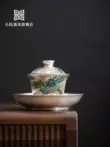 chén khải tử sa Xiaoyuan gặp bộ trà Kung Fu mạ vàng gốm sứ Molong Sancai tureen Bộ pha trà đơn cao cấp bạc 999 chén khải uống trà chén khải tử sa 