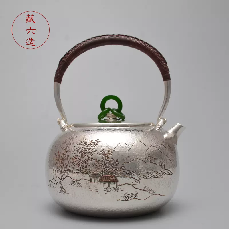 银壶日本藏六造纯手工银壶纯银999泡茶壶烧水壶日式银壶-Taobao
