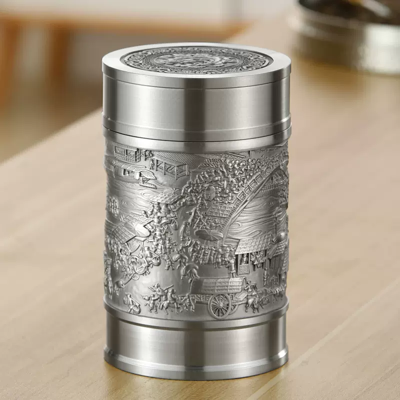 錫罐窯言錫製茶葉罐金屬錫罐錫器茶罐老純錫茶具密封罐直身錫茶罐-Taobao