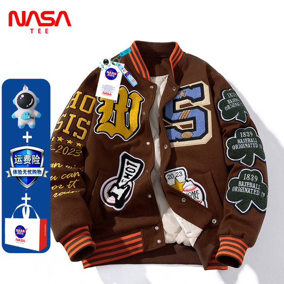 NASA co -branded high -end woolen towel embroidered baseball jackets men's and female couples autumn and winter thick cotton jackets