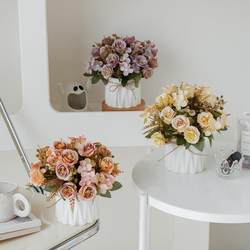Rose Fake Flowers Simulation Flowers Green Plants Bouquet Pot Plant Ornaments Decorative Flowers Plastic Flowers Artificial Flowers Silk Flowers Decorative