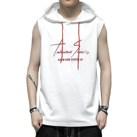 
Summer men's hooded vest pure cotton loose hat sleeveless T-shirt hoodie middle school students sports hooded sweatshirt