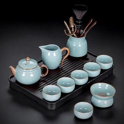 Ruyao Tea Set for Home Use, High-End Light Luxury Ceramic Teapot, New Style Tea Cup with Lid, Tianqing Kungfu Ruyao Tea Cup