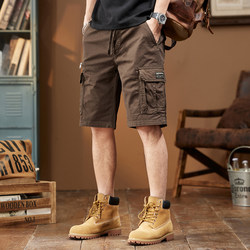 Brown Workwear Casual Shorts for Men, Summer 2026 New Style, Elastic Waist, Men's Pure Cotton Knee-Length Shorts