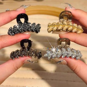 Light luxury rhinestone wheat ears small grab clip women's 2025 new high-end half-tied hairpin back head shark clip hair accessories
