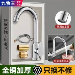 All-Copper Kitchen Faucet with Hot and Cold Water, Sink for Washing Vegetables and Dishes, Two-In-One, Single Cold, Swivel, Splash-Proof, for Home Use