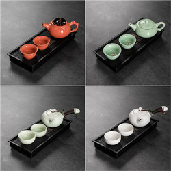 Ceramic Kung Fu Tea Set Small Set, Simple and Minimalist for Home Use, Personal Use, Hotel Single-Person Tea Brewing, One Pot and Two Cups, Dry Tea Tray