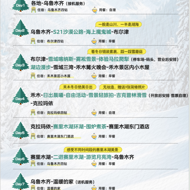 【当地参团】新疆旅游7天6晚乌鲁木齐雾凇雪景赛里木湖住四钻酒店
