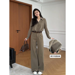 
Zhang Azing [Milan Travel Notes] Autumn and winter thickened V-neck lace striped shirt + velvet drapey narrow scimitar pants