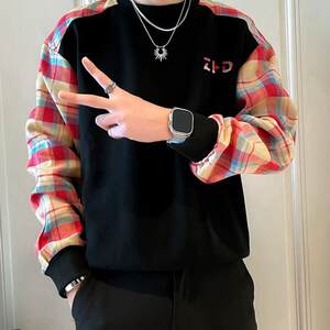 
Internet celebrity handsome sweatshirt men's trendy handsome design sense color-blocking men's top 2024 spring and autumn new long-sleeved inner wear