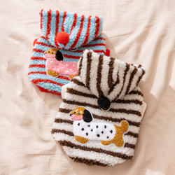 Autumn and winter pet clothing striped dachshund traction hooded thickened warm fleece small dog clothes