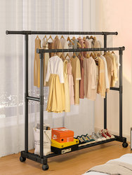 Clothes Drying Rack, Floor-Standing, Bedroom Clothes Hanger, Single Rod, Foldable, Simple, Balcony, Household, Clothes and Hat Rack, Mobile with Wheels