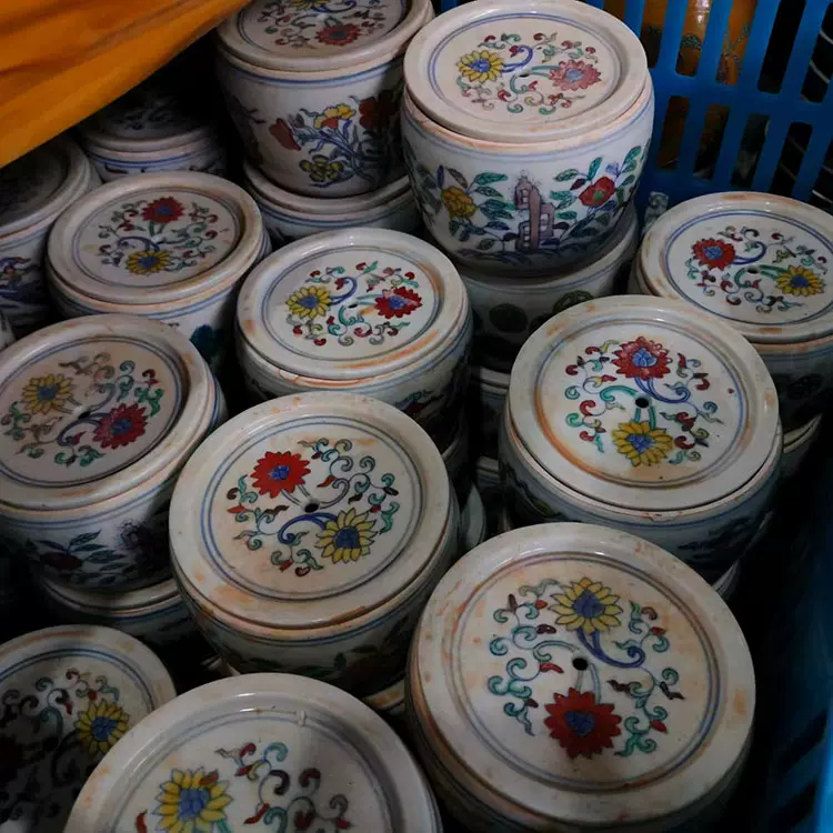 大明成化手绘斗彩五彩将军罐盖罐古玩古董仿古瓷器家居储物收藏品