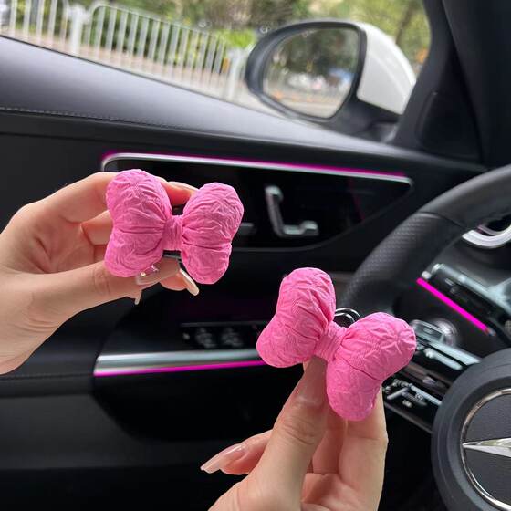 Pink bow car decoration ornament cute car Creative girl creative car hook screen decoration
