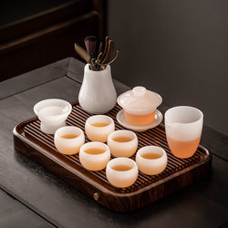White Jade Glazed Tea Set for Home Use, Light Luxury High-End Kung Fu Tea Cups, High-End Gaiwan, Office Gift Box Set