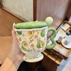 Ins-Style High-Value Ceramic Mug, Couple's Water Cup with Lid, Office Coffee Breakfast Cup