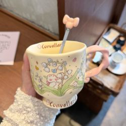 Wind Chime Flower Bunny Tall Mug, High-Value Ceramic Mug for Couples, Home Use, Birthday Gift for Girls