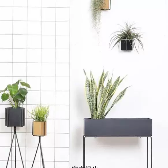 花器设计师壁饰壁挂创意六角北欧花盆新品金属黑色盆风