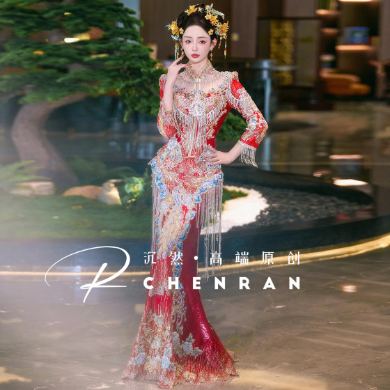 
High-end fishtail cheongsam Xiuhe suit bride engagement toast dress 2025 new wedding dress slimming wedding dress