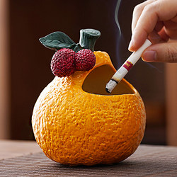 【Good Luck and Prosperity】Orange Ceramic Ashtray, Stylish and Trendy, Windproof for Home Use, Coffee Table Ashtray with Lid to Prevent Ash from Flying