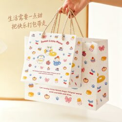 Cute Cartoon Children's Day Valentine's Day 520 Birthday Gift Packaging Gift Bag New Style Hand-Held ins White Cardboard Bag