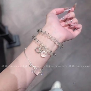 
Cat Pendant Crystal Telephone Line Hair Rope Bracelet Couple