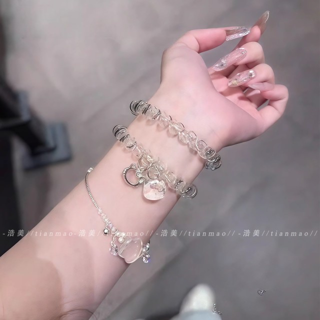 Cat Pendant Crystal Telephone Line Hair Rope Couple Bracelet Send Boyfriend Hair Loops Ponytail Bands Hair Accessories