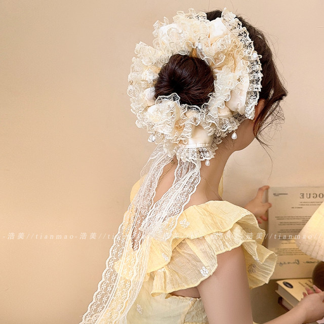 French lace pearl large intestine hair circle women buns streamers hair rope high-end head flower tie hair hair beauty hair accessories