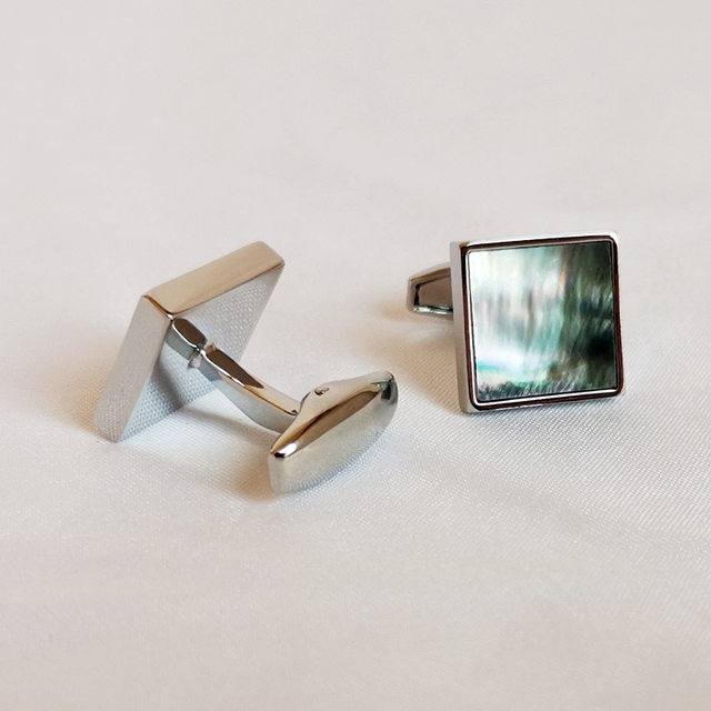 Natural deep sea black mother-of-pearl French cufflinks square golden ...