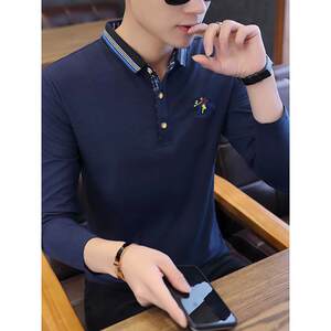 
Men's long-sleeved T-shirt men's spring lapel solid color Polo shirt young men's collar T-shirt casual tops