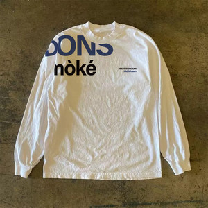 
300g heavy weight! Long-sleeved T-shirt with large slogan on the shoulder, same style for men and women, versatile American letter printing 2025 new style