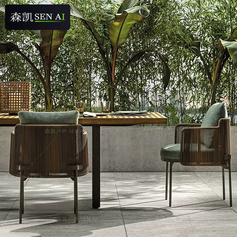 户外桌椅室外长桌庭院藤编餐桌椅组合设计师北欧花园