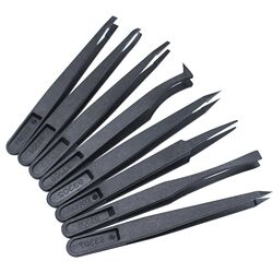 Insulating plastic anti-static black tweezers electronic D repair pointed elbow nylon tweezers flat head