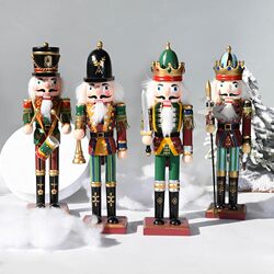 30cm Nutcracker Puppet Tin Soldier Wooden Figure Vintage Christmas Ornament Handmade Decoration Gift