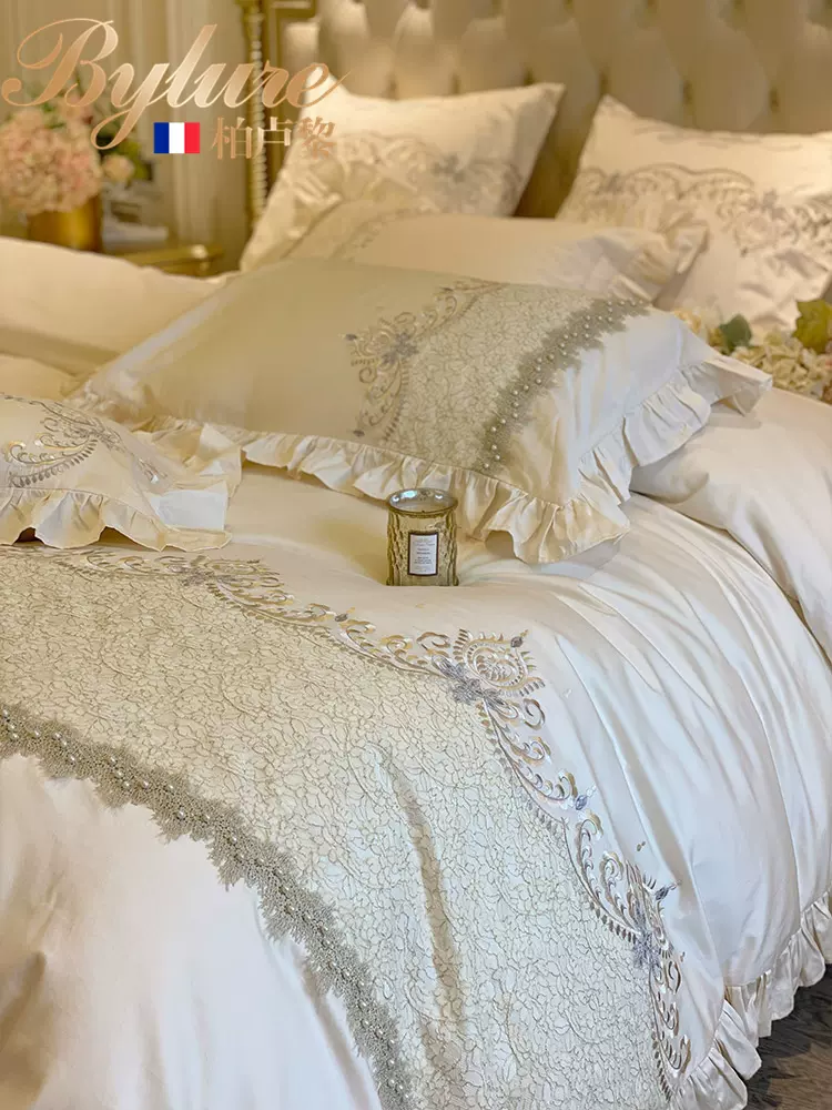 bylure欧式奢华高端四件套全棉纯棉轻奢蕾丝刺绣床单被套床上用品