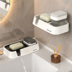 Drainable soap dish with brush, wall hanging, punch-free, light luxury
