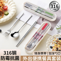 316L Stainless Steel Portable Tableware Set for One Person, Spoon and Chopsticks Set, Travel Three-Piece Set, Office Worker Tableware