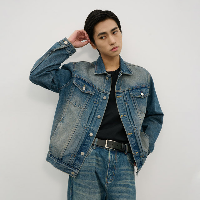 DIMC Washed Retro Denim Jacket Heavy Industry Loose Short Boys Casual ...