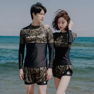 
Couple split diving suit 2024 South Korea Ins style long-sleeved conservative swimsuit sports surf cross-border wholesale swimsuit
