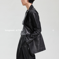 Songmont Mountain Pine Sheepskin Black Leather Jacket 2023 New High-end Designer Women's Jacket