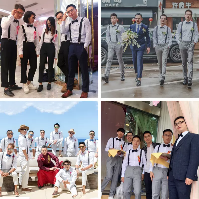 出租伴郎服兄弟装伴郎团背带春夏西装套装背带短袖衬衫