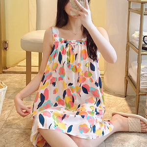 
Cotton silk pajamas for women with suspenders, summer nightgown for women, cool and breathable girls, sweet and cute students, summer sexy cotton silk
