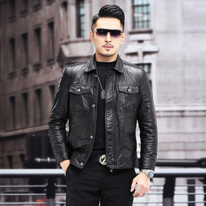 
Genuine leather jacket men's waxed leather short cowhide jacket men's lapel casual motorcycle wear commuting business wear 08-186