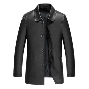 2025 Spring leather trench coat men's lapels of cowhide business casual leather jacket mid-length jacket 19-22916
