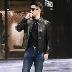 
Genuine leather jacket for men's short oily wax head layer calfskin lapel spring and autumn leather jacket 08-19Y