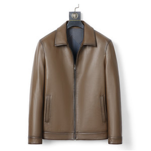 
Dad's Lapel Leather Jacket Men's Genuine Leather Jacket Men's Cowhide Executive Style High-end Whole Leather Jacket 19-98009