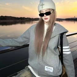 2026 New American High Street Style Three-Stripe Hooded Sweatshirt for Women, Spring Loose-Fitting Couple's Zip-Up Jacket Top