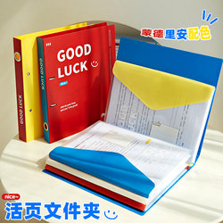 Extra-Large Capacity! Mondrian Loose-Leaf Folder Test Paper Storage Bag D-Type Binder Transparent Insertable Document Folder Detachable A4 Loose-Leaf File Bag Classification Paper Storage Binder Cover