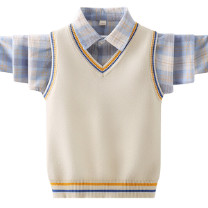 
Boys' pullover sweater fake two-piece pure cotton 2026 new spring and autumn children's sweater medium and large children's shirt collar winter